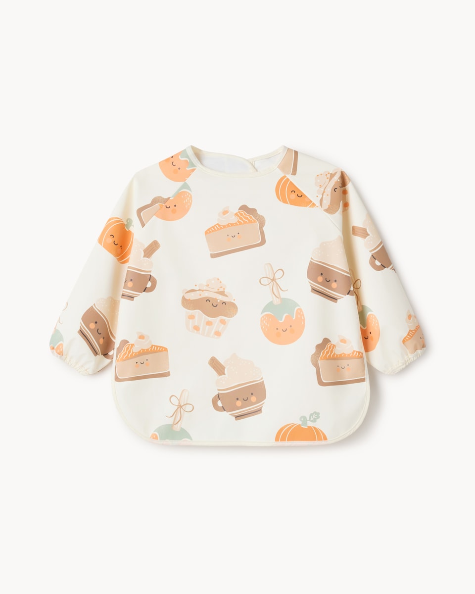 image 1 of F&F Baby Printed Long Sleeved Bib in White