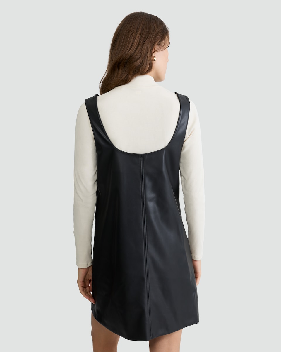 image 1 of F&F Faux Leather Sleeveless Pinafore Dress in Black