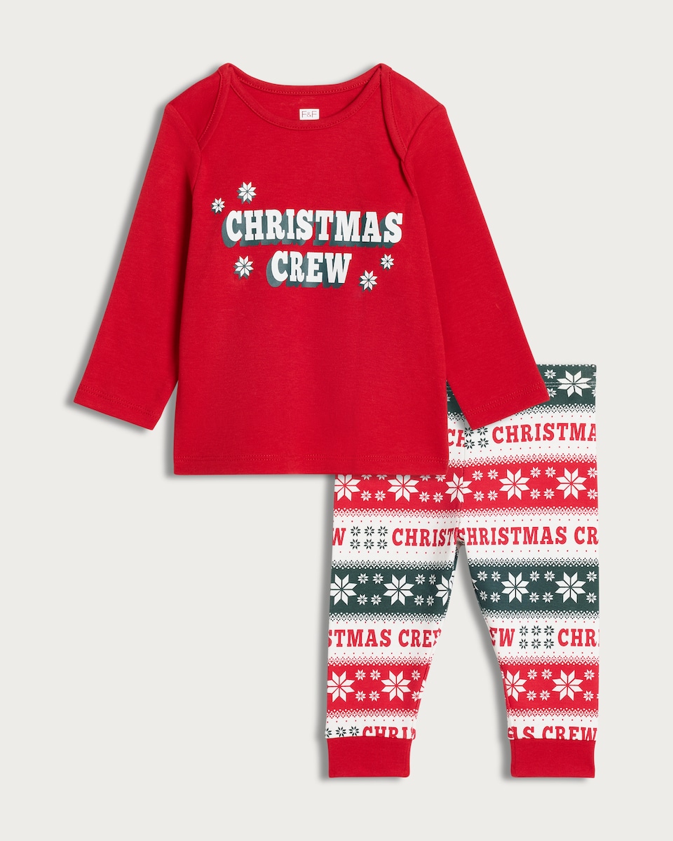image 1 of F&F Baby Christmas Crew Matching Family Christmas Pyjamas in Red