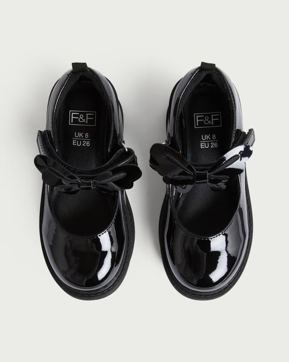 image 1 of F&F School Girls Patent Butterfly Mary Jane Shoes in Black