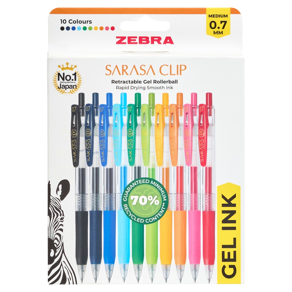 Zebra Sarasa Assorted Colours Gel Pens 10 Pack