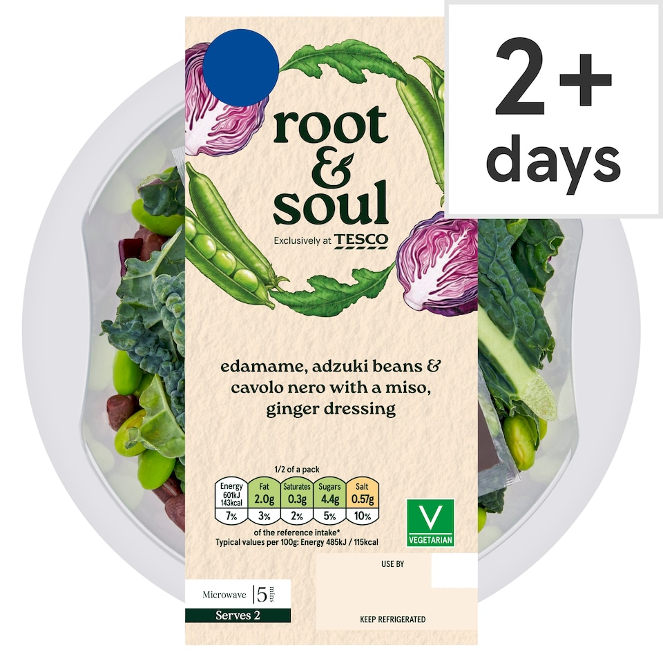 Root & Soul Shredded Red Cabbage and Cavolo Nero with Adzuki & Edamame Beans with grains 300g