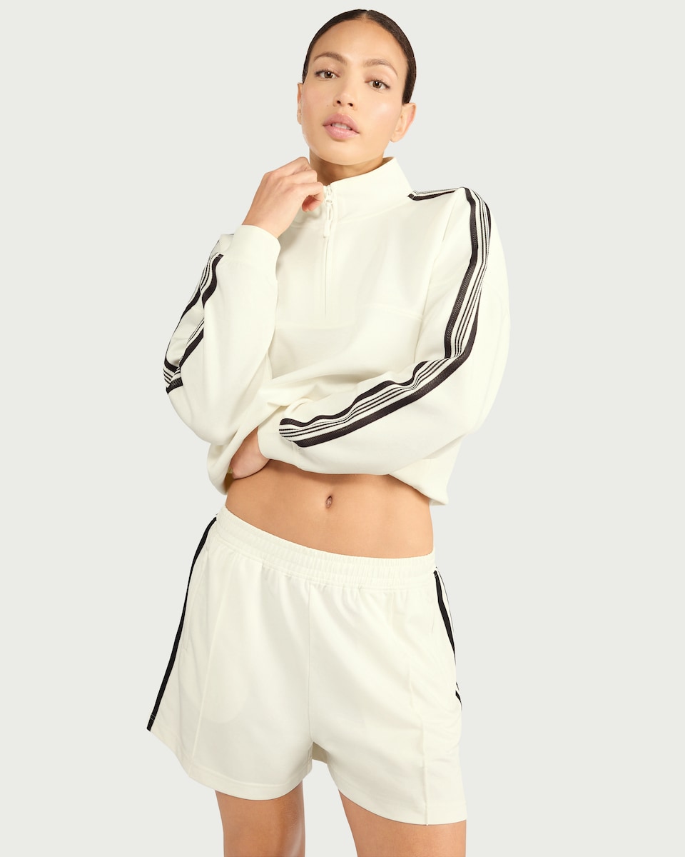 image 1 of F&F Active AFTERCLASS Side Stripe Shorts in Cream