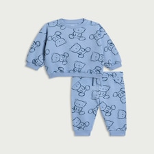 F&F Baby 2-Piece Cotton Rich Teddy Bear Sweatshirt and Joggers Set in Blue
