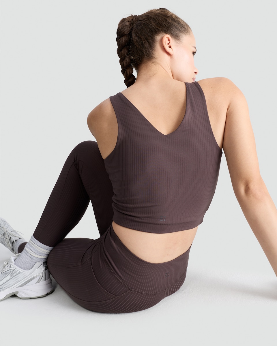 image 1 of F&F Active Quick Dry Ribbed Crop Top in Brown