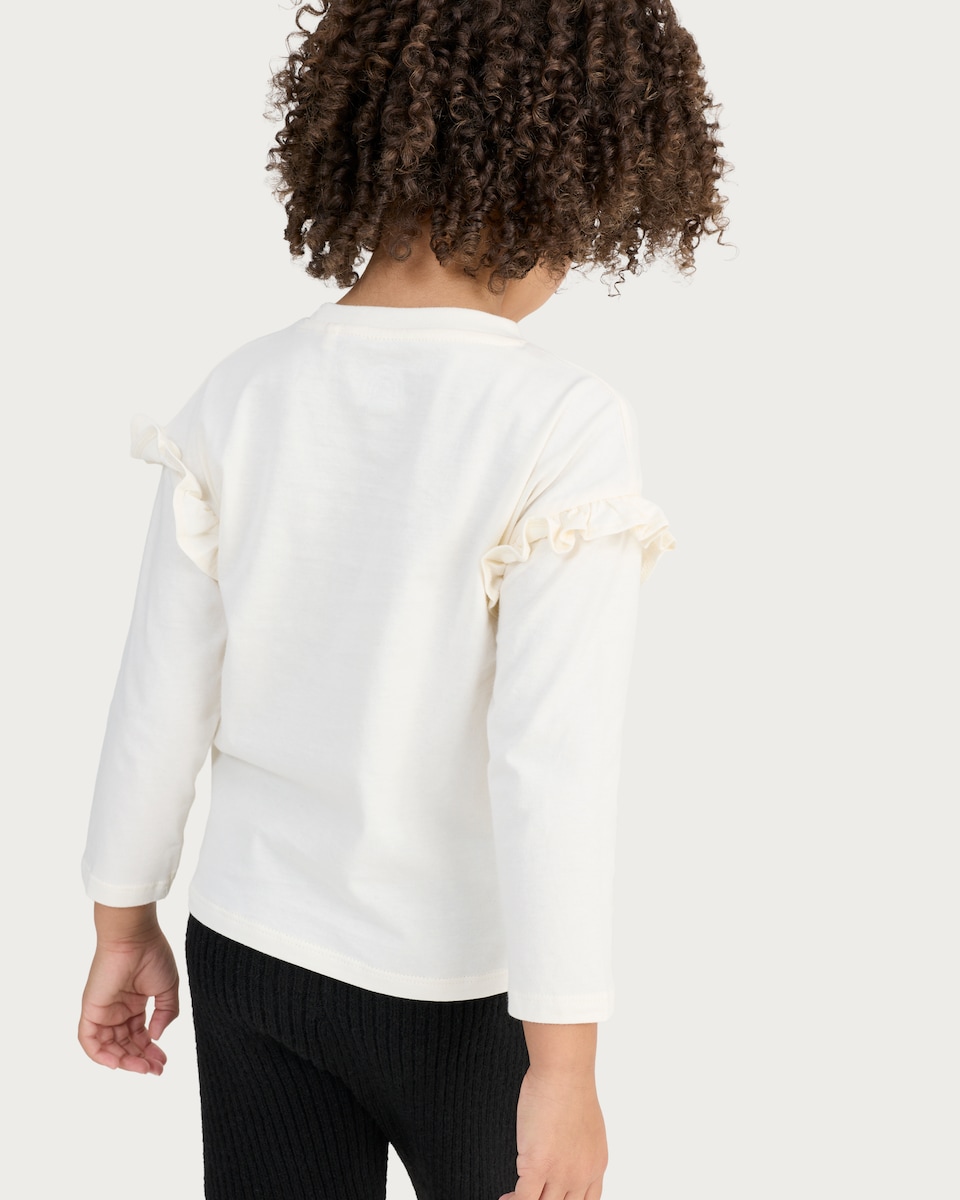 image 1 of F&F Girls 2-Pack Pure Cotton Glitter Bow Long Sleeved Tops in Cream