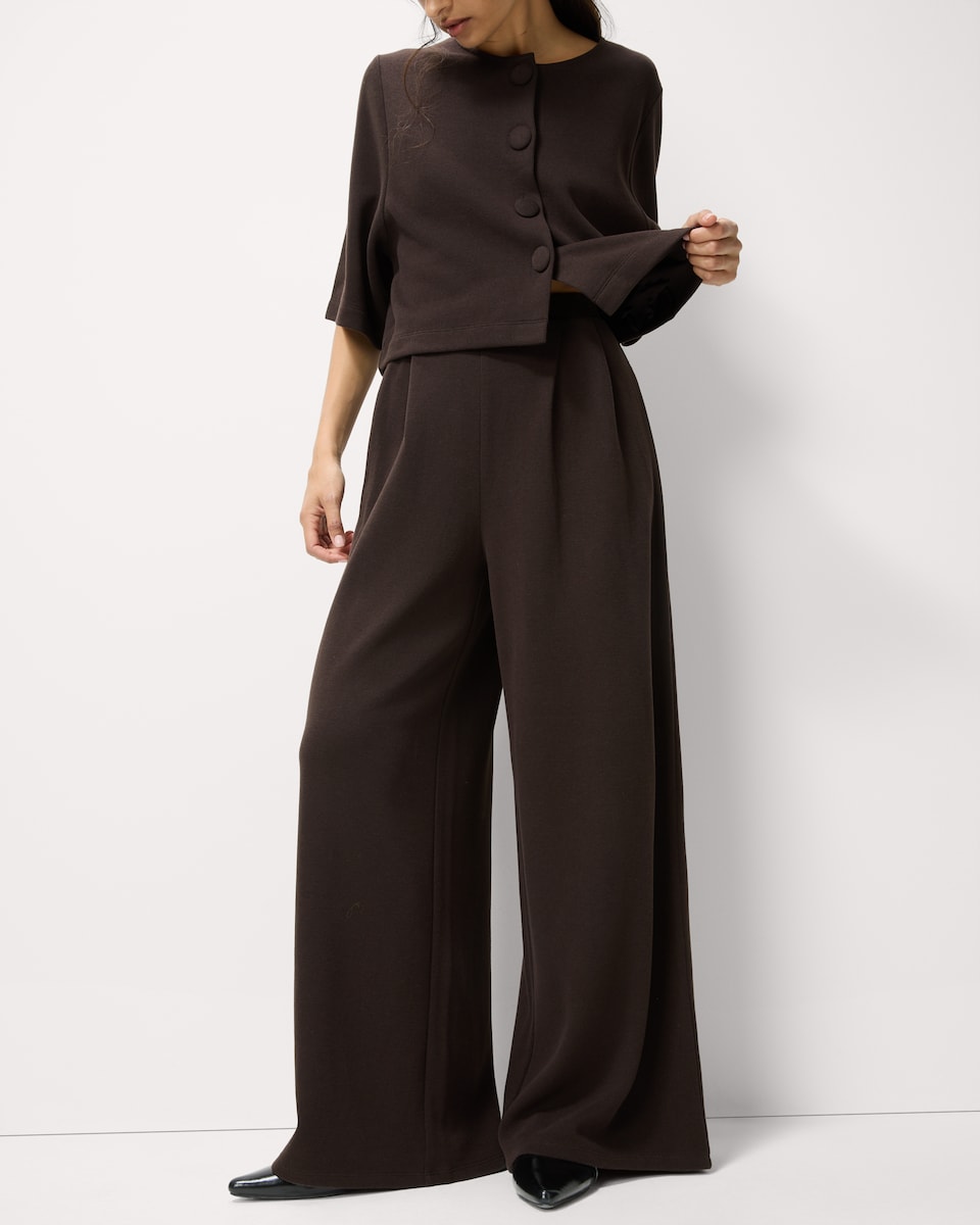 image 1 of F&F Brushed Pleated Wide Leg Co-ord Trousers in Chocolate