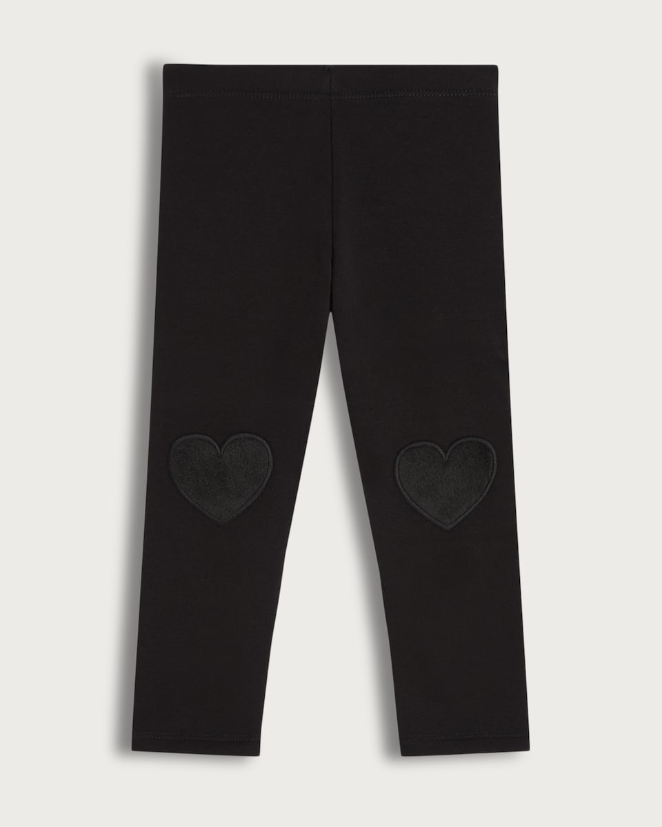 F&F Girls Heart Patch Fleece Lined Leggings in Black
