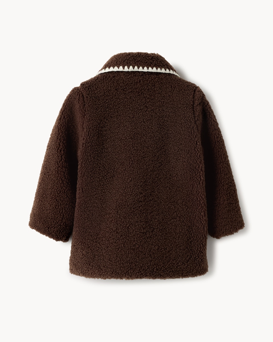 image 1 of F&F Girls Borg Button Up Coat in Brown