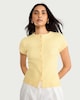 image 1 of F&F Cotton Rich Ribbed Button Up Top in Yellow