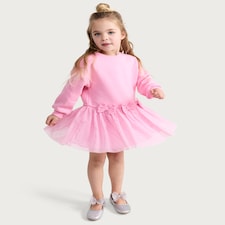 F&F Girls Bow Detail Tulle Skirt Sweater Dress in Pink