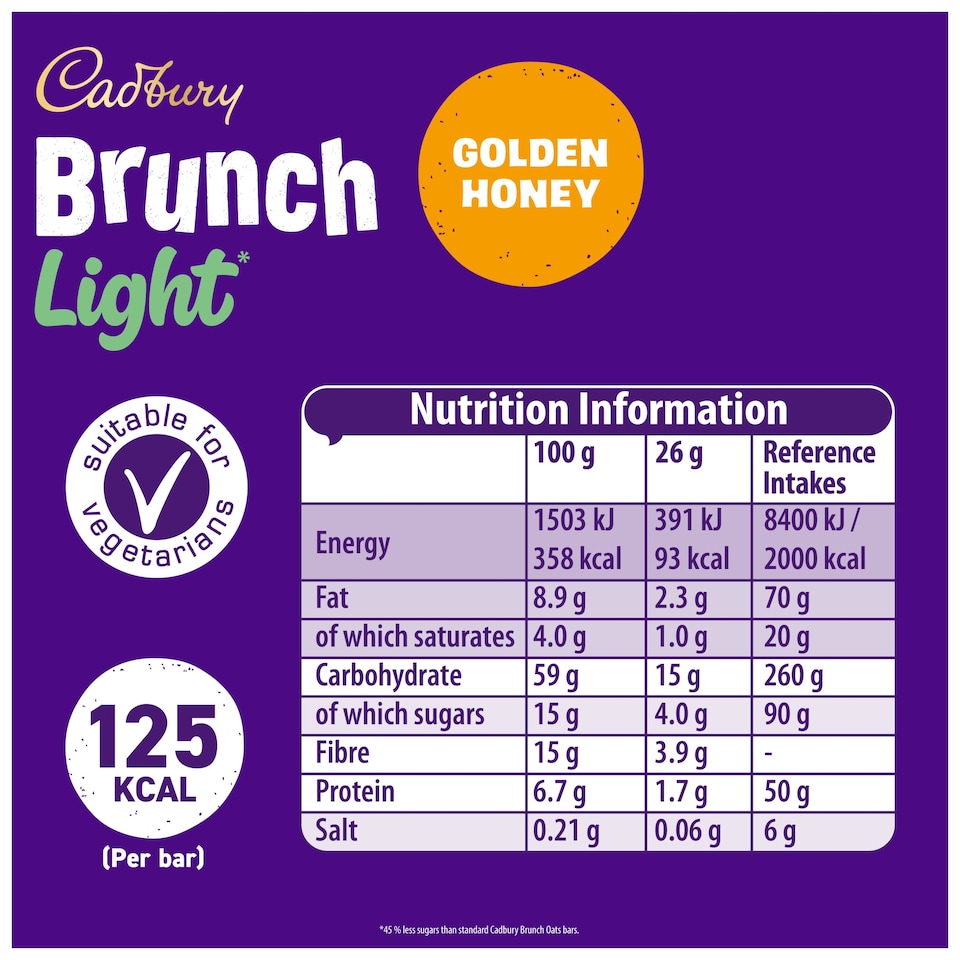 image 1 of Cadbury Brunch Light Oats and Honey Wholegrain Cereal Bars 4 x 26g