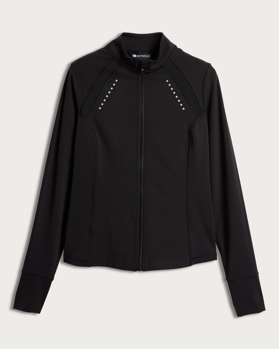 image 1 of F&F Active Quick Dry Reflective Full Zip Jacket in Black