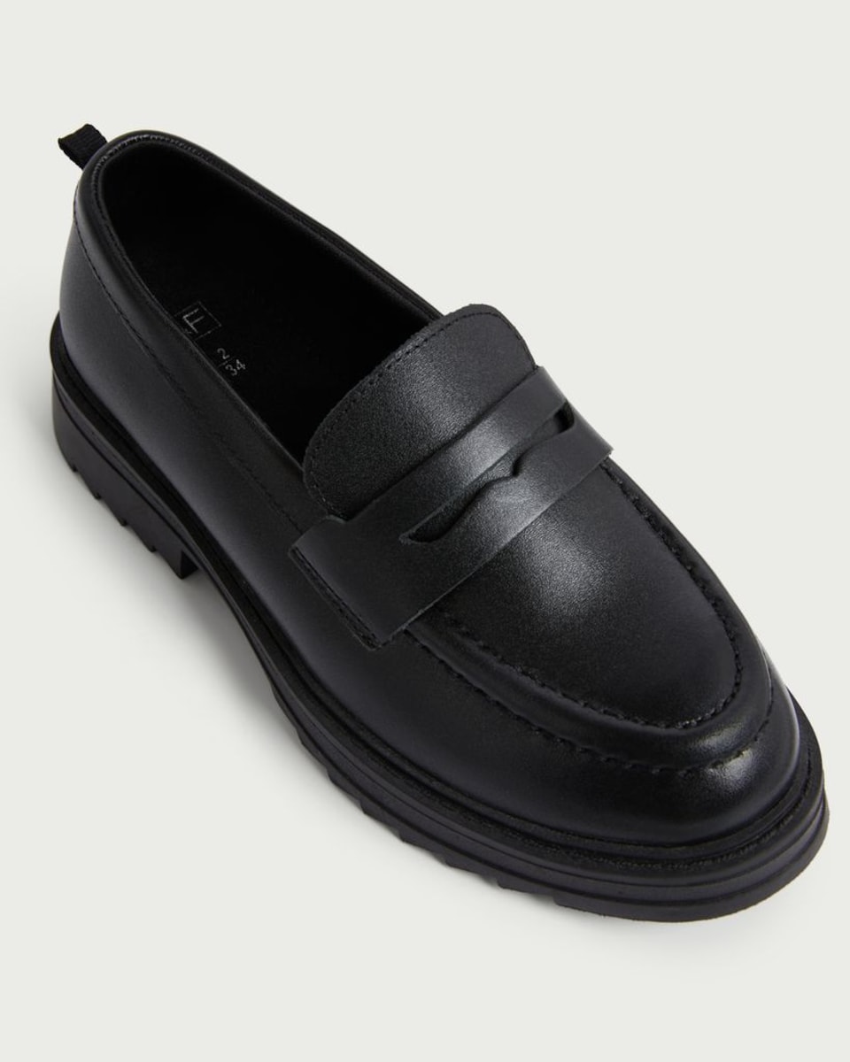 image 1 of F&F School Girls Leather Chunky Sole Loafers in Black