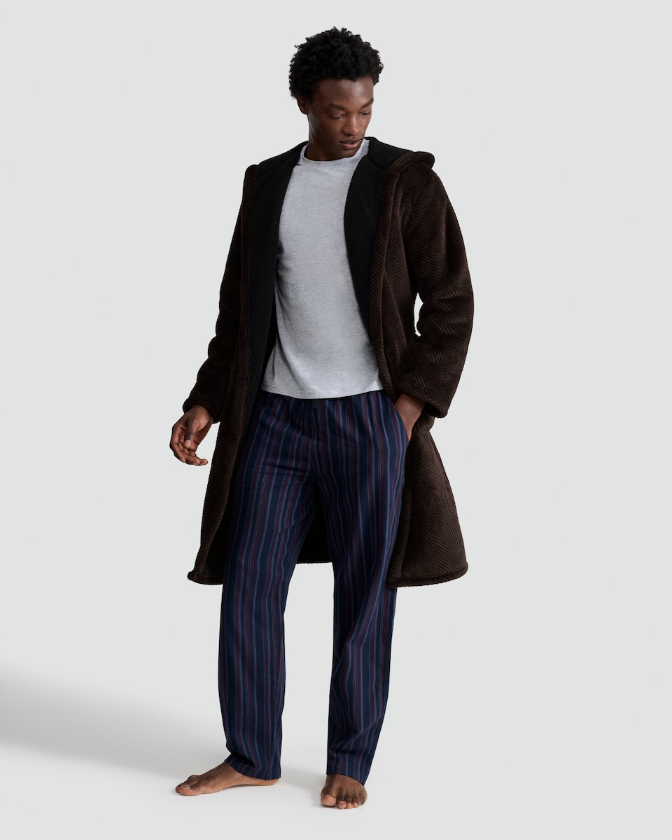 image 1 of F&F Hooded Herringbone Dressing Gown in Burgundy