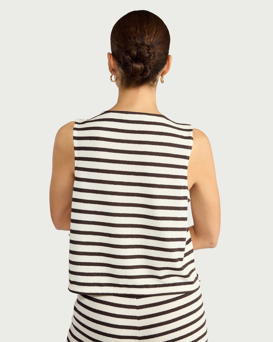 image 1 of F&F Striped Tie Front Co-ord Top in Multi Brown