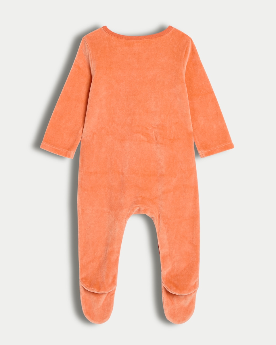 image 1 of F&F Baby Cotton Rich Velour Textured Pumpkin Outfit in Amber
