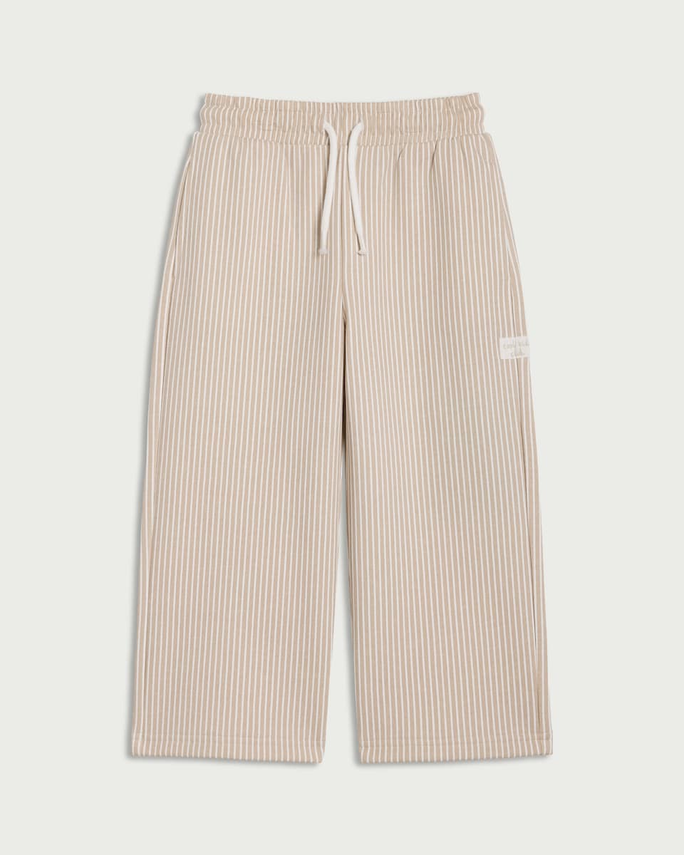 image 1 of F&F Boys Cotton Rich Striped Wide Leg Joggers in Stone