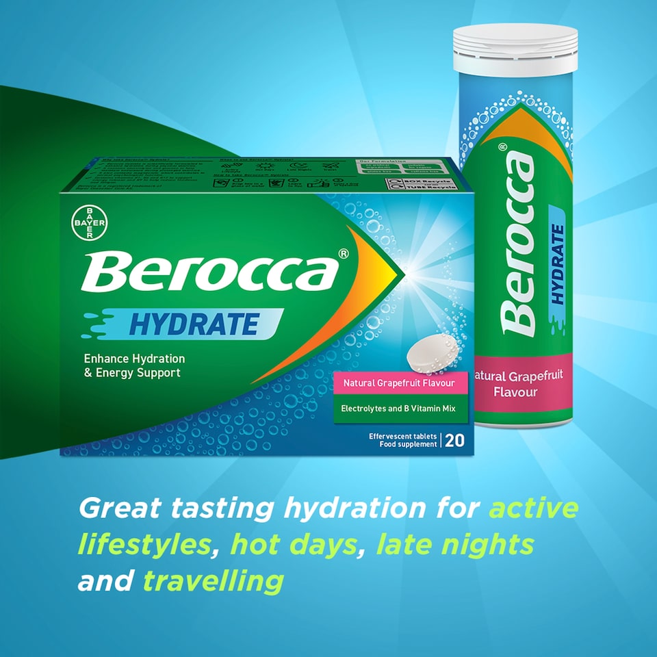 image 1 of Berocca Hydrate Natural Grapefruit Effervescent Tablets 20