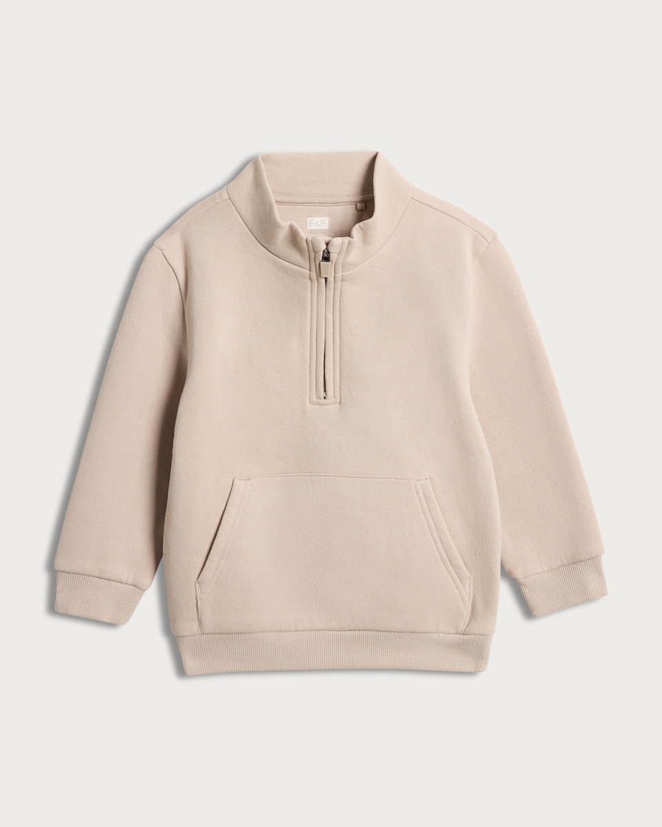image 1 of F&F Boys Cotton Rich Half Zip Sweatshirt in Stone
