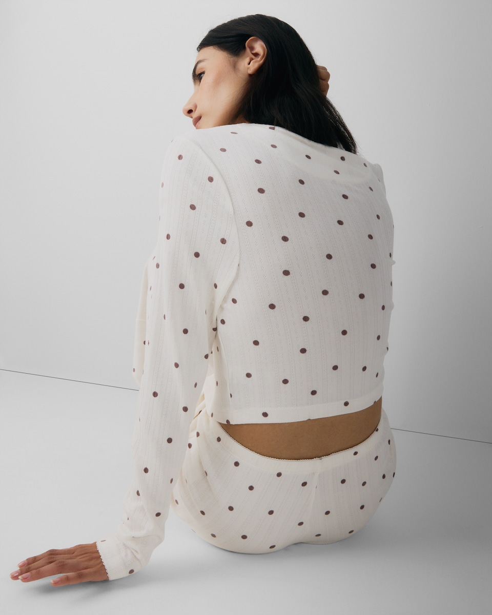 image 1 of F&F Pointelle Polka Dot Pyjama Set in Cream