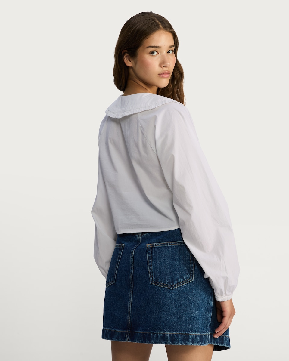 image 1 of OH ME OH MY Pure Cotton Frilled Collar Button Up Blouse in White
