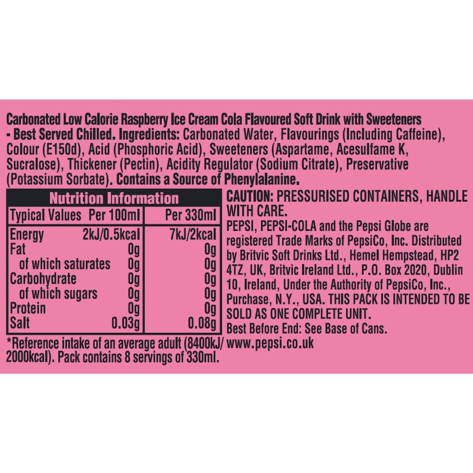 image 1 of Pepsi Raspberry Ripple Flavour 8 x 330ml