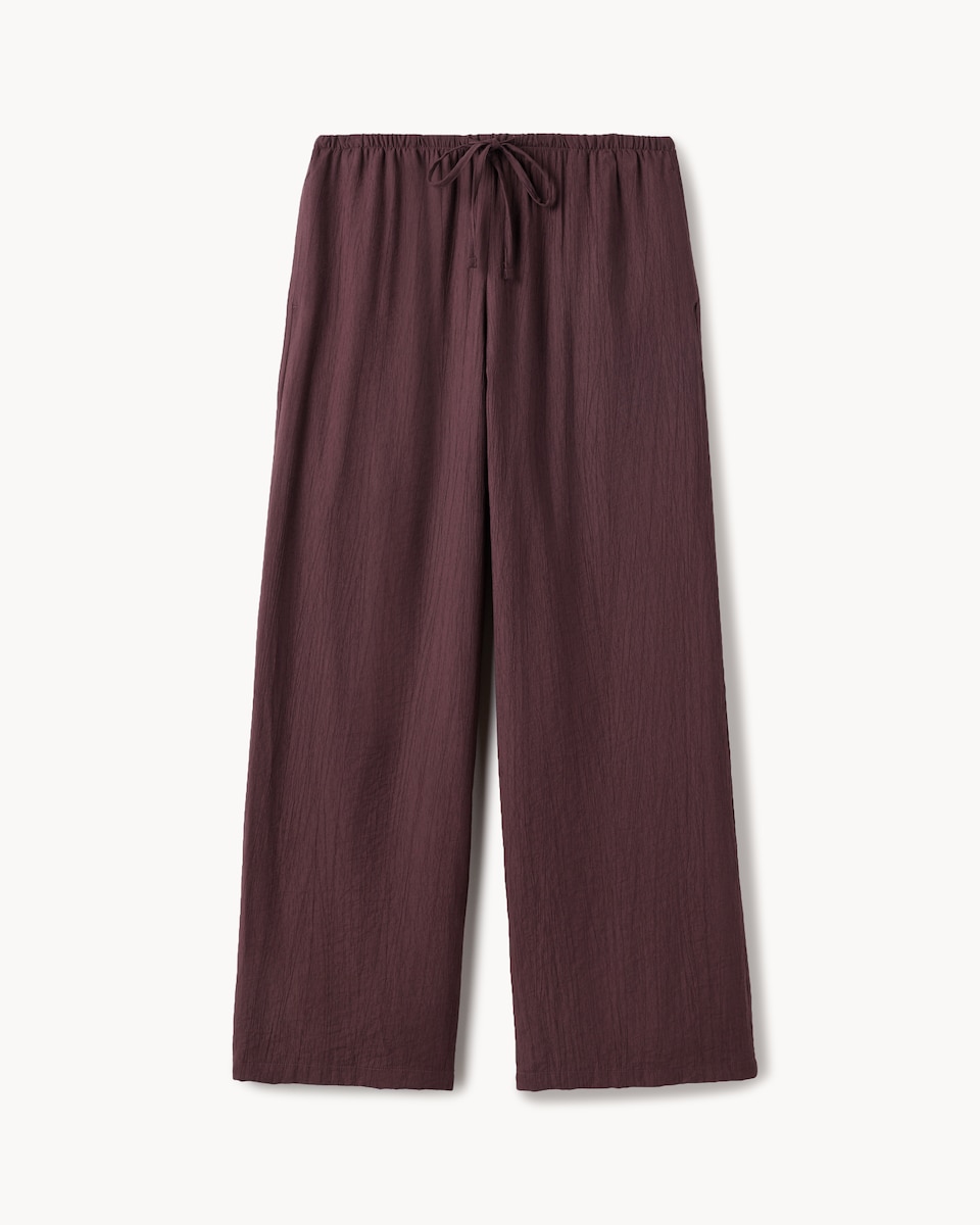 image 1 of F&F Textured Wide Leg Trousers in Burgundy