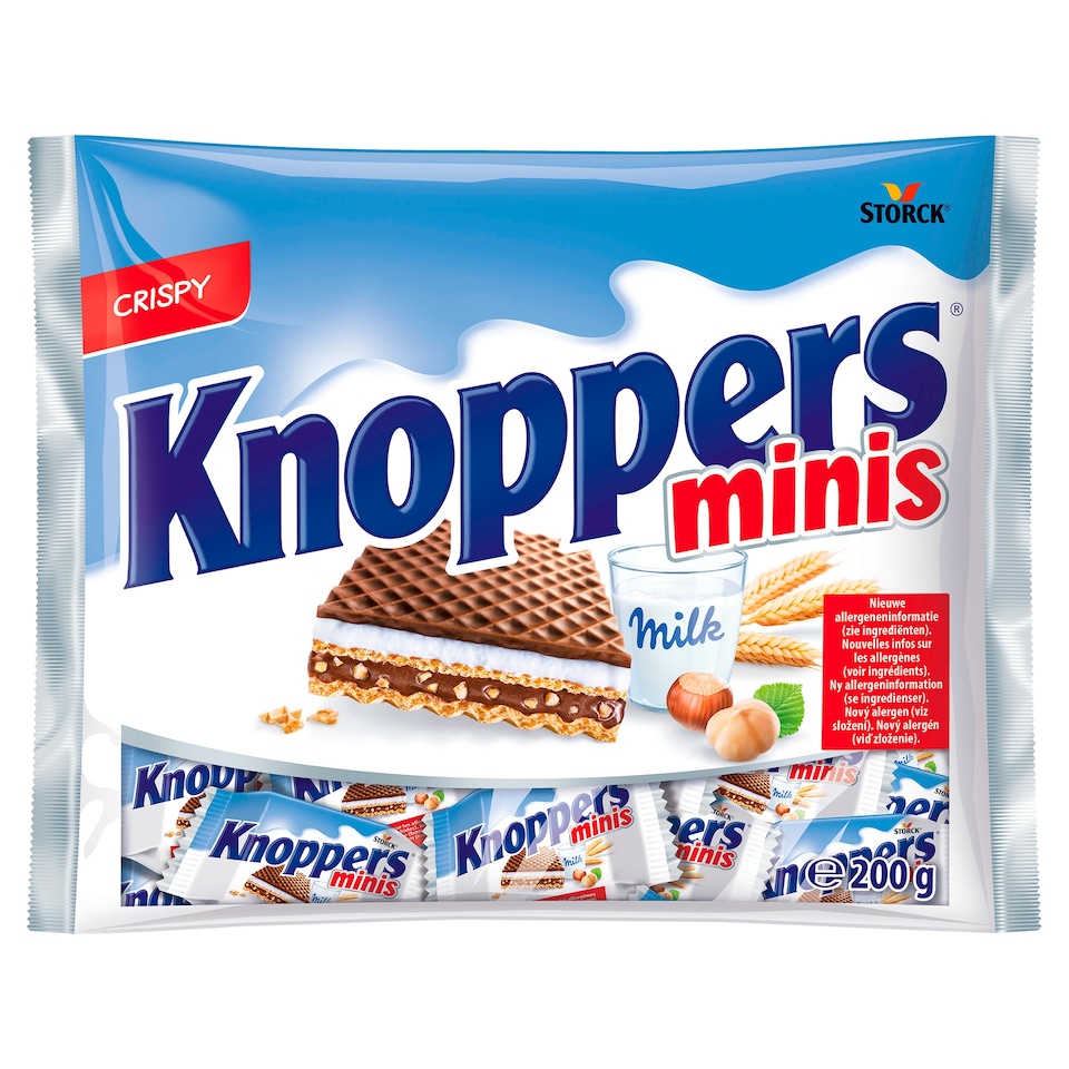 Knoppers Minis oplátky plnené mliečnym a nugátovým krémom 200 g