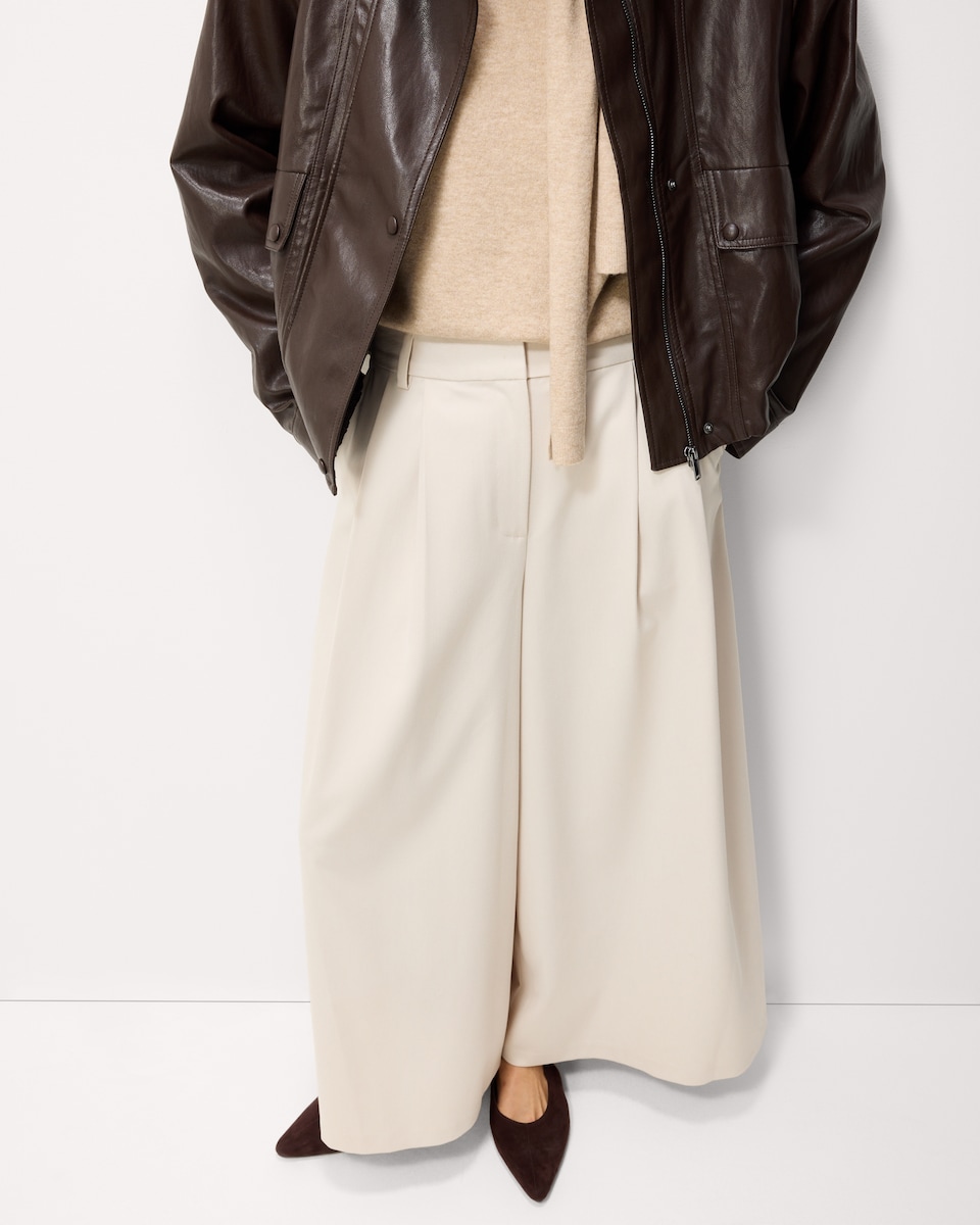 image 1 of F&F Pleated Wide Leg Culottes in Cream