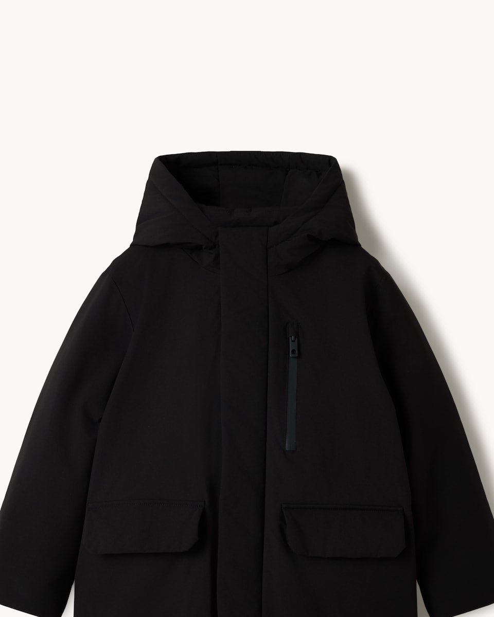 image 1 of F&F Boys Waterproof Longline Hooded Parka in Black