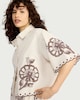 image 1 of F&F Pure Cotton Floral Embroidered Co-ord Shirt in Ivory
