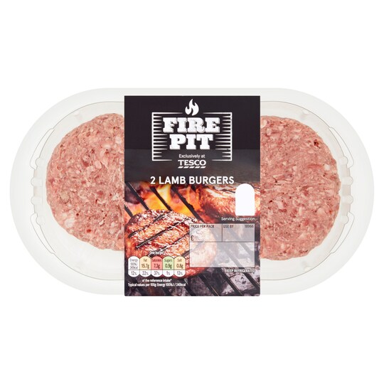 Tesco Fire Pit 2 Lamb Burgers 227G Tesco Groceries