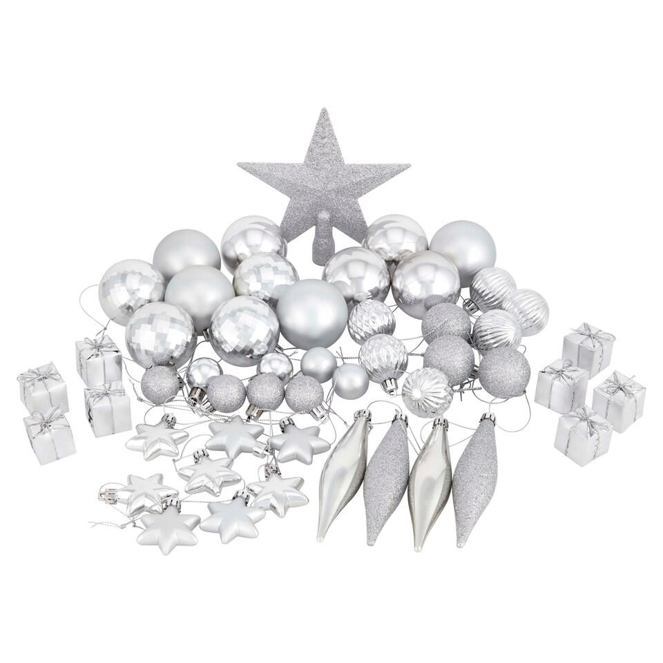 Tesco 50 Pack Silver Decorations