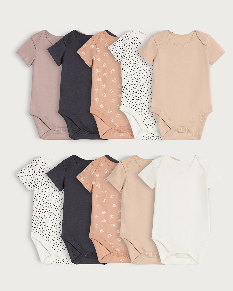 image 1 of F&F Baby 10-Pack Pure Cotton Short Sleeved Bodysuits in White