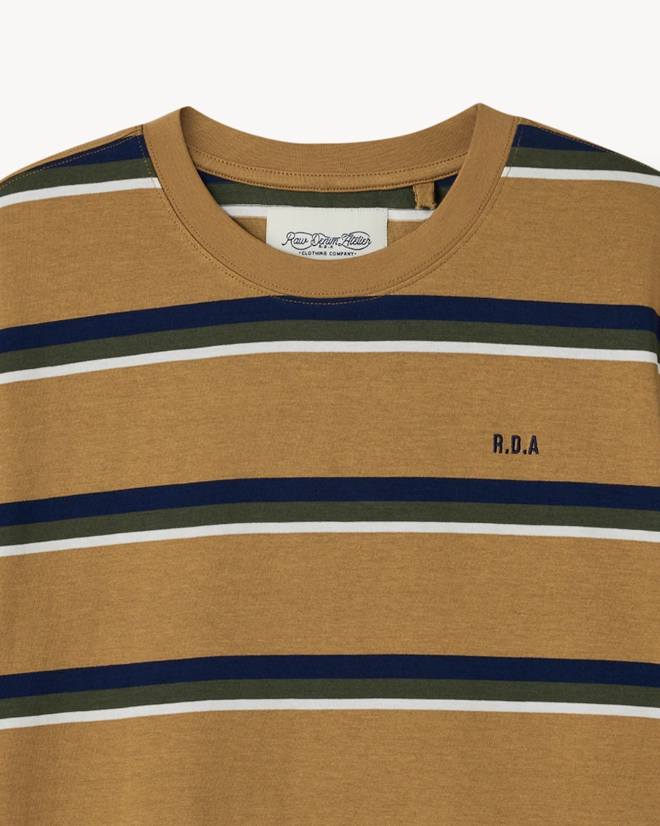 image 1 of RDA Pure Cotton Striped Short Sleeved T-Shirt in Stone
