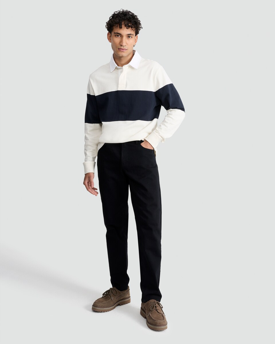 image 1 of F&F Cotton Rich Straight Leg Tapered Jeans in Black
