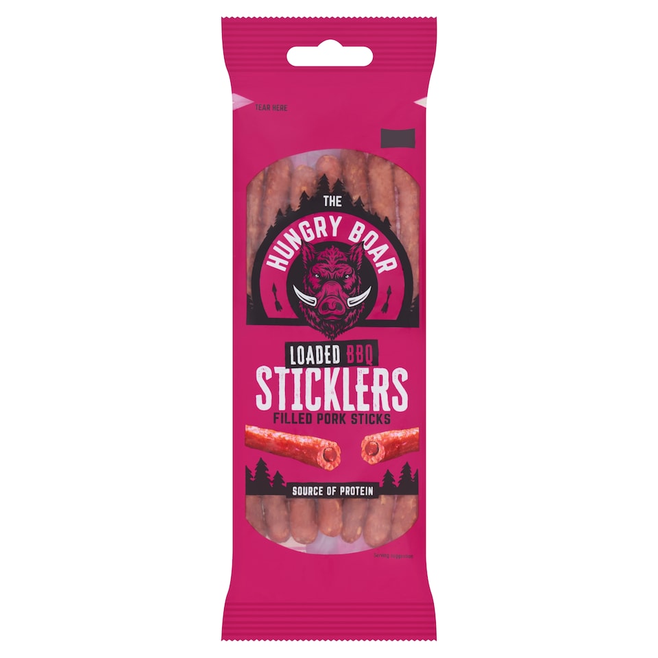 The Hungry Boar Loaded BBQ Sticklers Filled Pork Sticks Clipstrip 50g