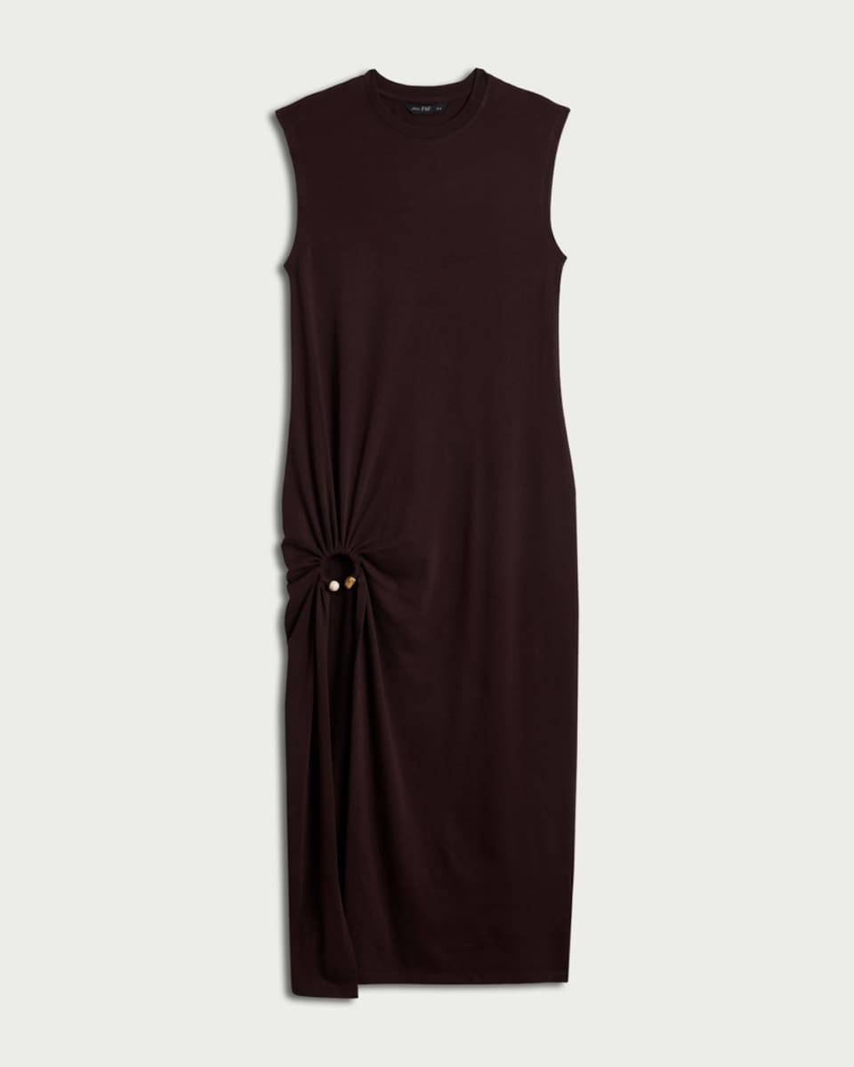 image 1 of F&F Pure Cotton Split Hem Sleeveless Midi Dress in Chocolate