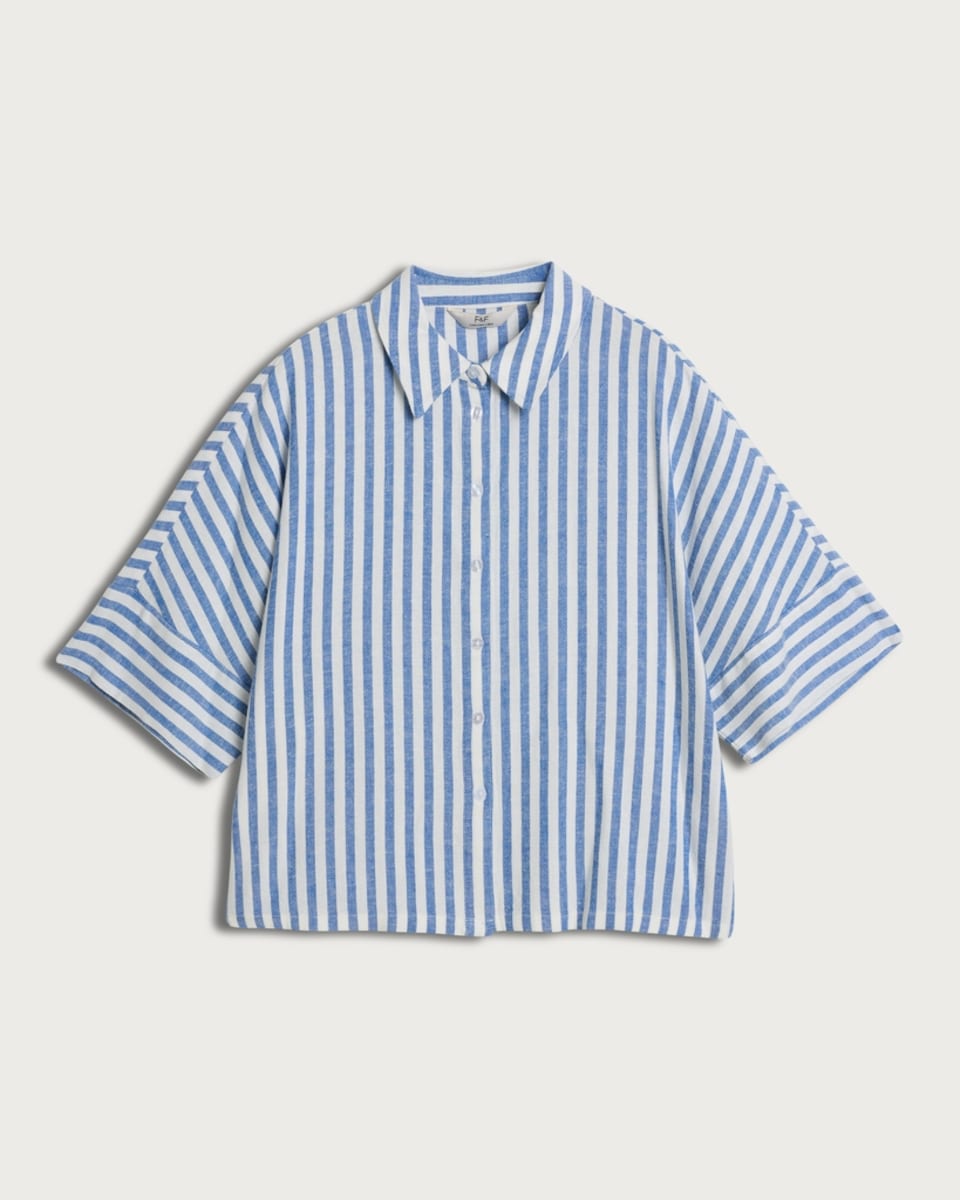 image 1 of F&F Stripe Button Up Shirt in Blue