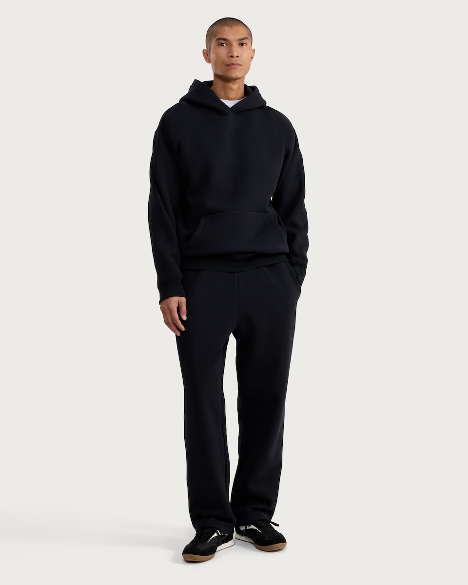 image 1 of F&F Heavyweight Drawstring Open Hem Joggers in Black