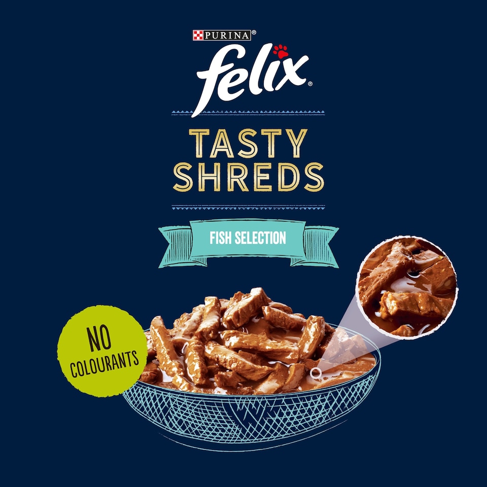 image 1 of FELIX Tasty Shreds Fish Selection in Gravy Wet Cat Food 12x80g
