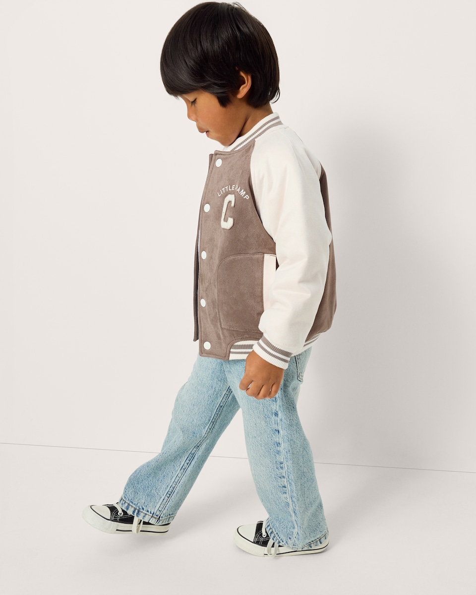image 1 of F&F Boys Faux Suede Varsity Jacket in Brown