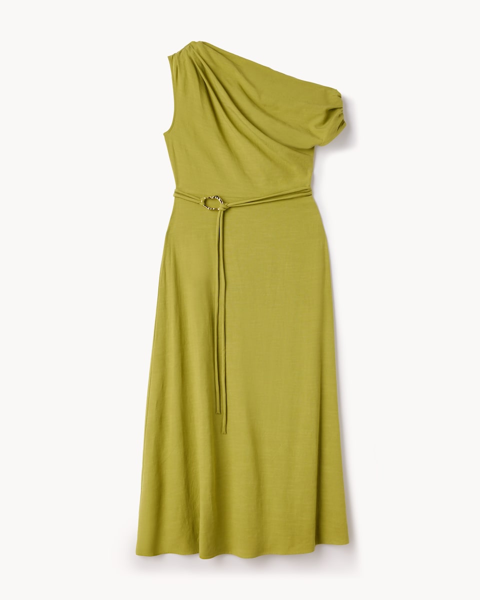 image 1 of F&F Ruched Belted Midi Dress in Olive