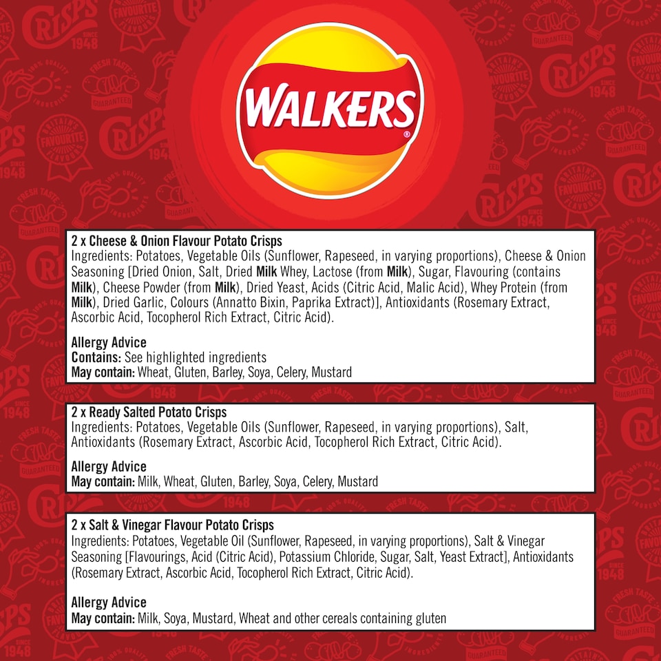 image 1 of Walkers Classic Variety Multipack Crisps 6x25g