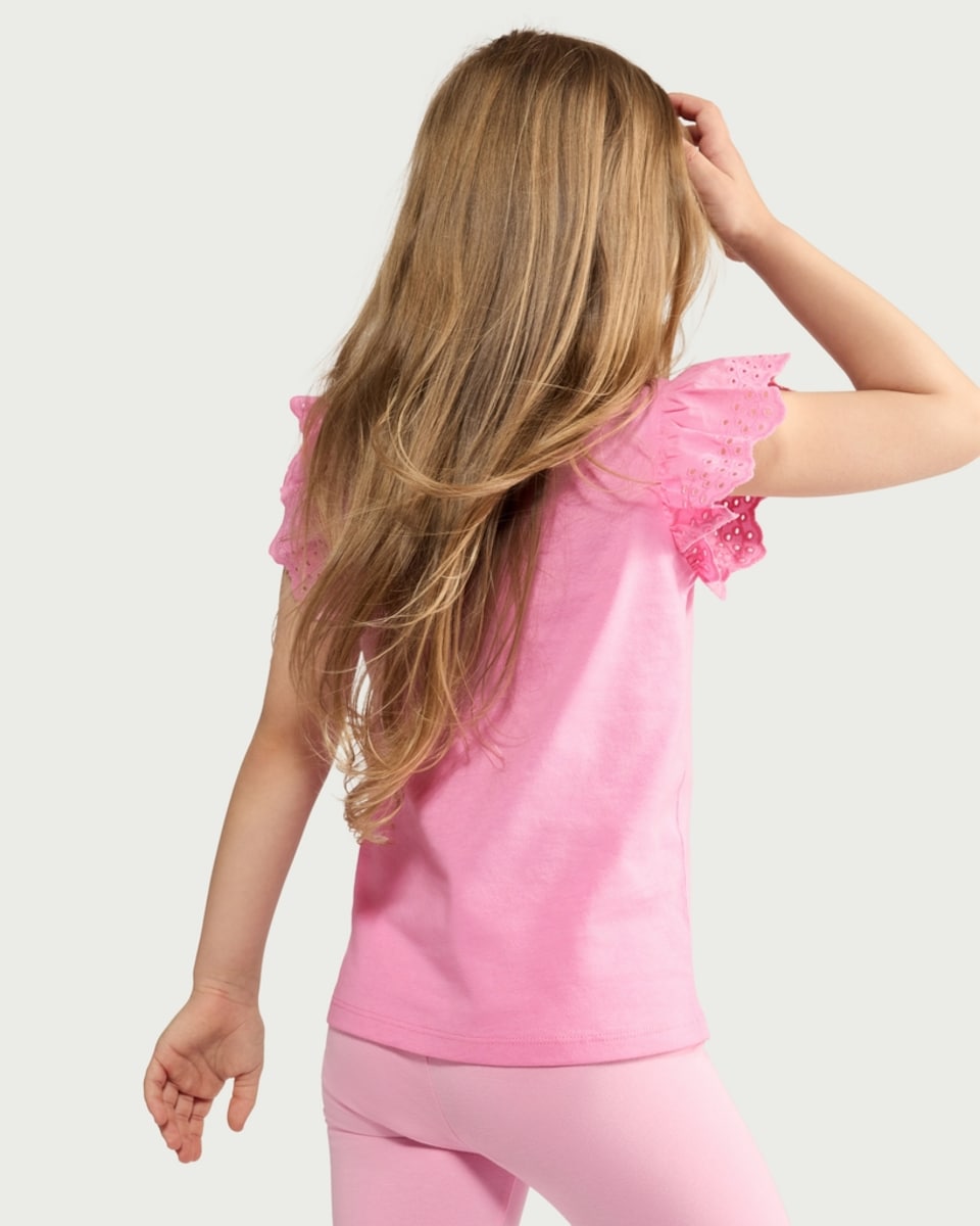 image 1 of F&F Girls 5-Pack Pure Cotton Broderie Trim Tops in Multi Pink