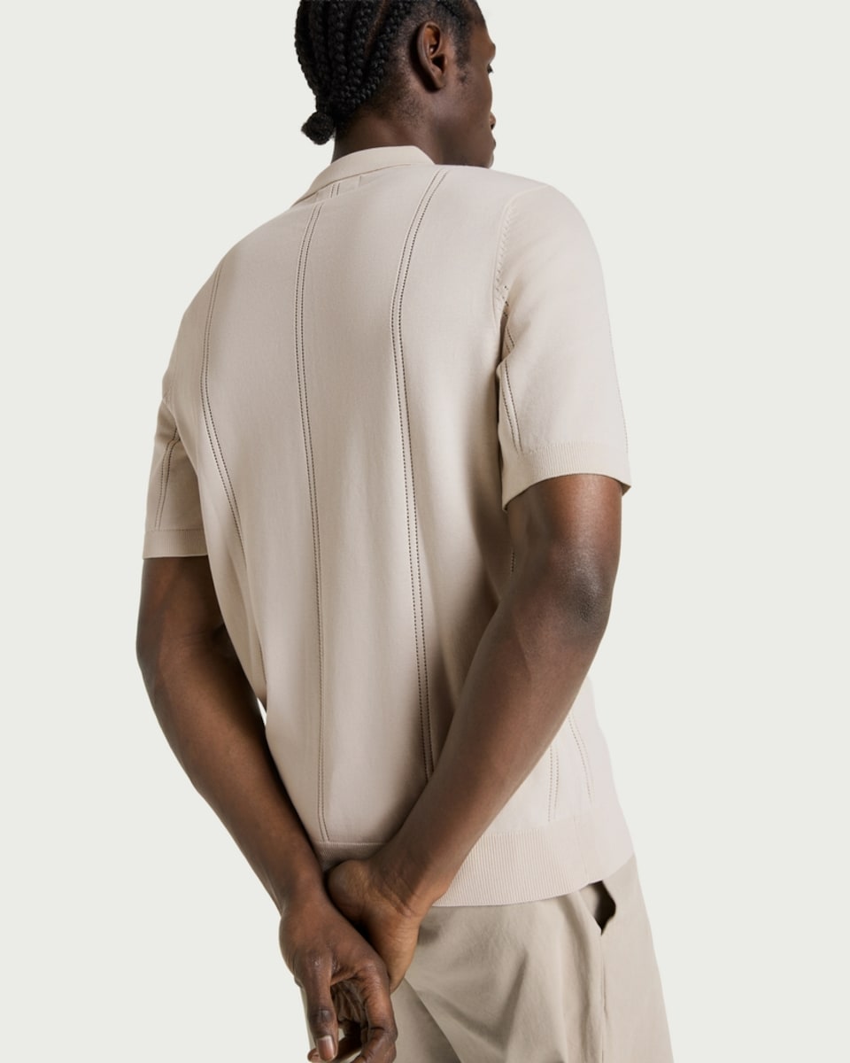 image 1 of F&F Pure Cotton Textured Polo Shirt in Cream