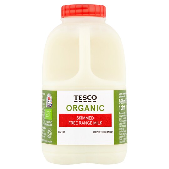 Tesco Organic Skimmed Milk 568Ml/1 Pint Tesco Groceries