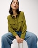 image 1 of F&F Textured Shoulder Pad Cropped Shirt in Green
