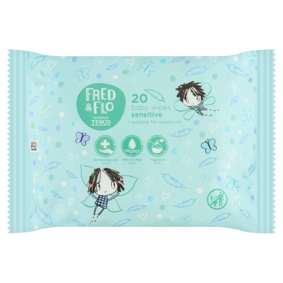 image 1 of Fred & Flo Baby Wet Wipes for Sensitive Skin Unscented 20 pcs